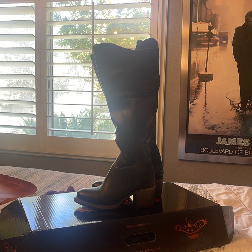 Freebird by Steven Dark Brown Leather Knee-High Heeled Boots - Picture 3 of 7